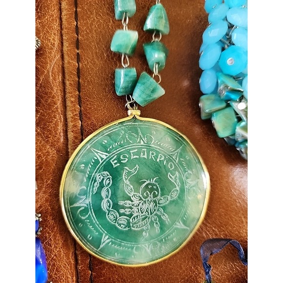 Blue Green Glass Beaded Necklace Lot 9 boho - Picture 5 of 16